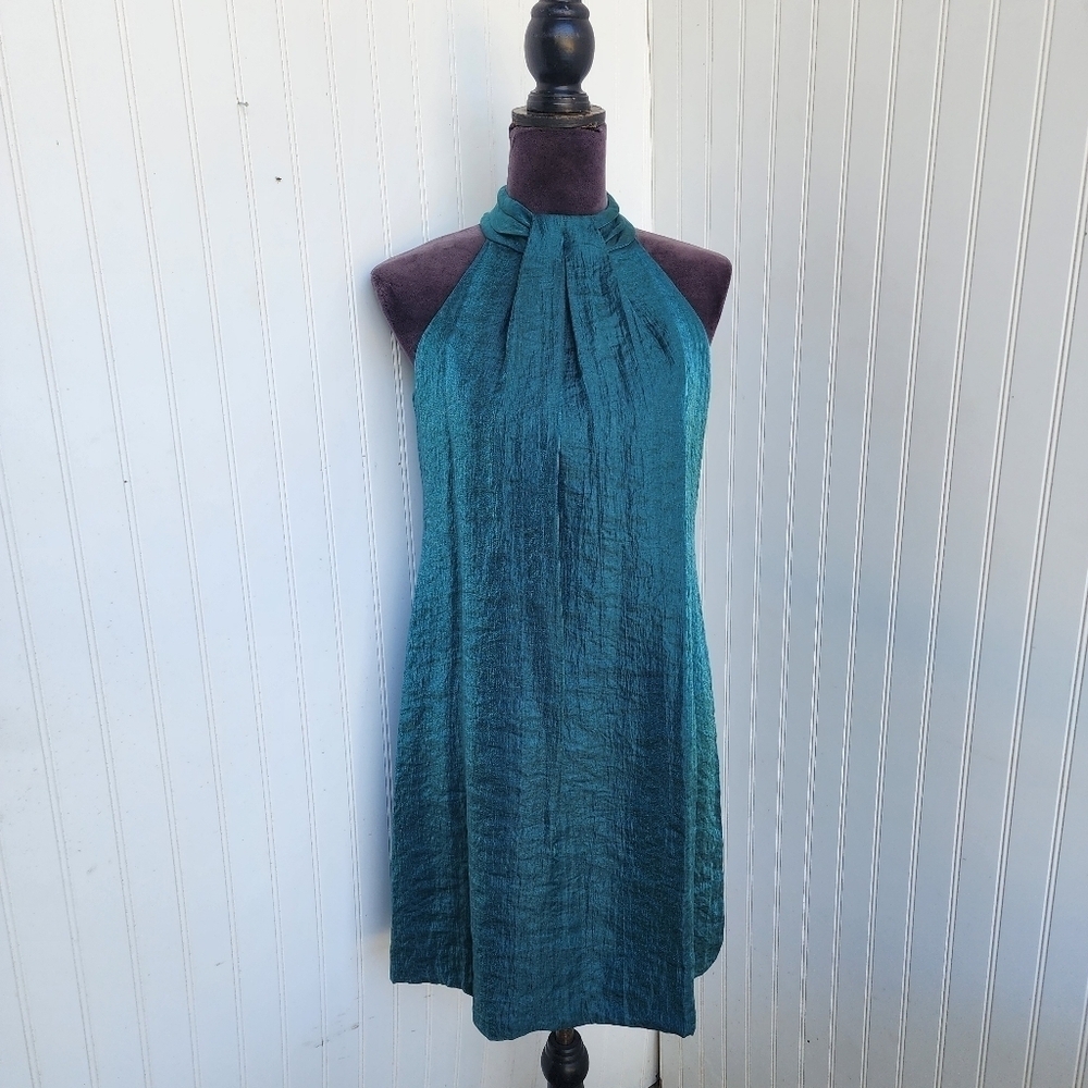I.N. Studio Women's High Neck Sleeveless Teal Turquoise Green Dress Petite 6P